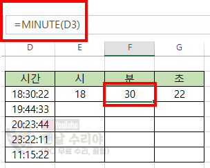엑셀에서 시간 데이터를 쉽게 시분초로 나누는 간단한 함수 사용법